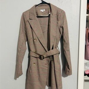 kit + sky- Houndstooth Belted Dress - Brown and Pink